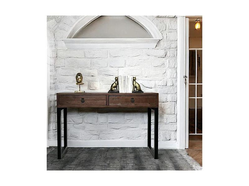 Console bois brun recyclé 2 tiroirs SAMOA