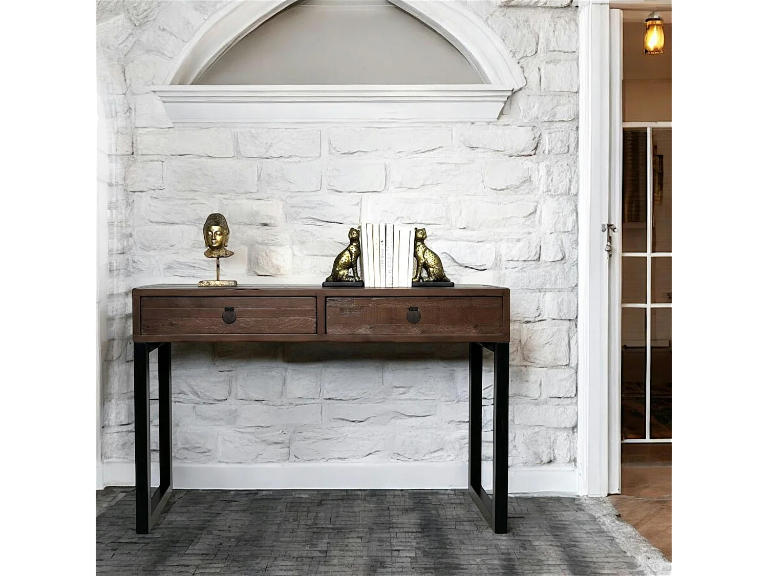 Console bois brun recyclé 2 tiroirs SAMOA