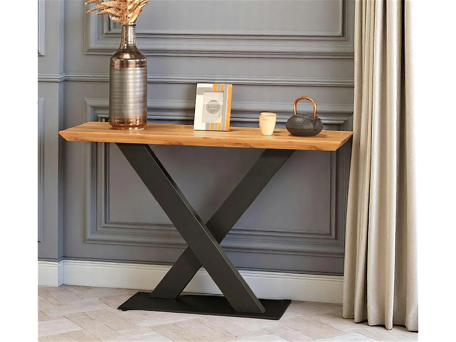 Console moderne bois pied en croix VOLGA