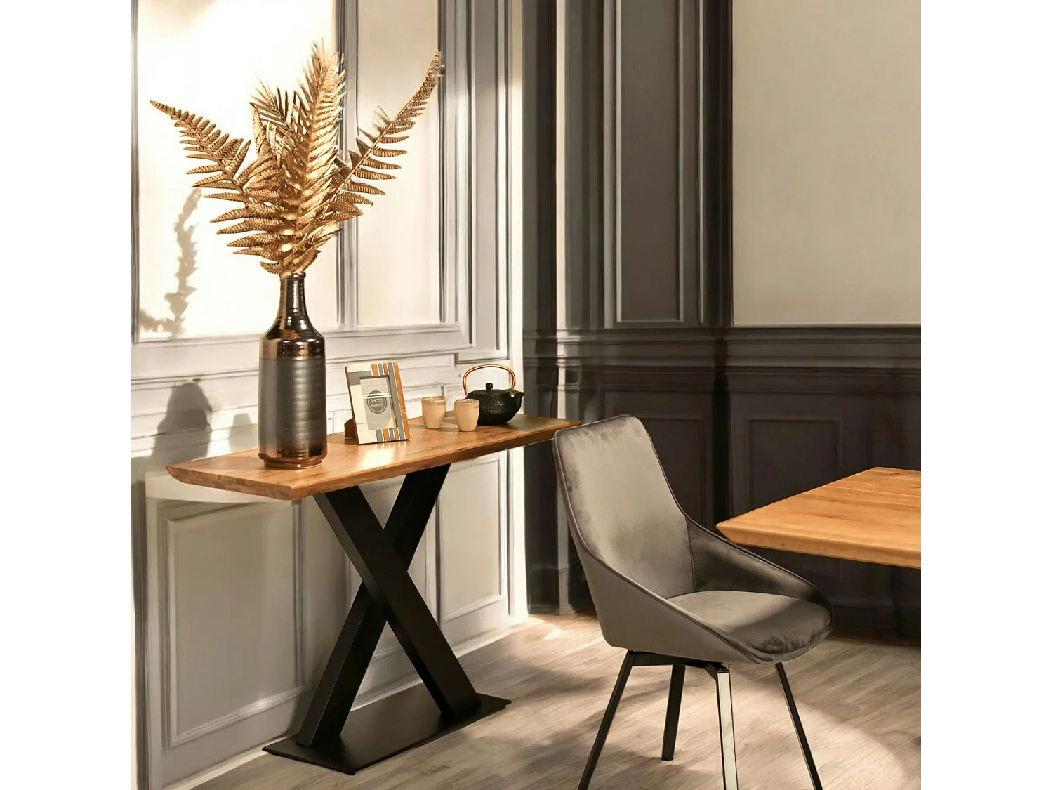 Console moderne bois pied en croix VOLGA