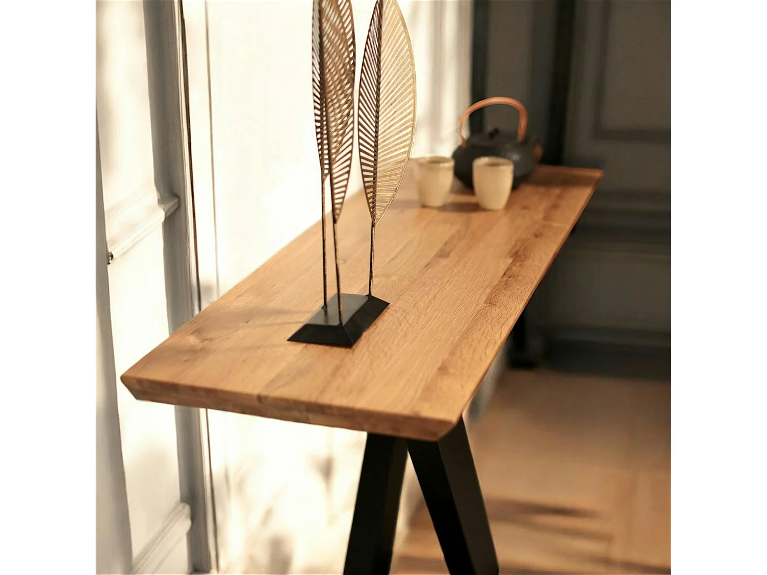 Console moderne bois pied en croix VOLGA