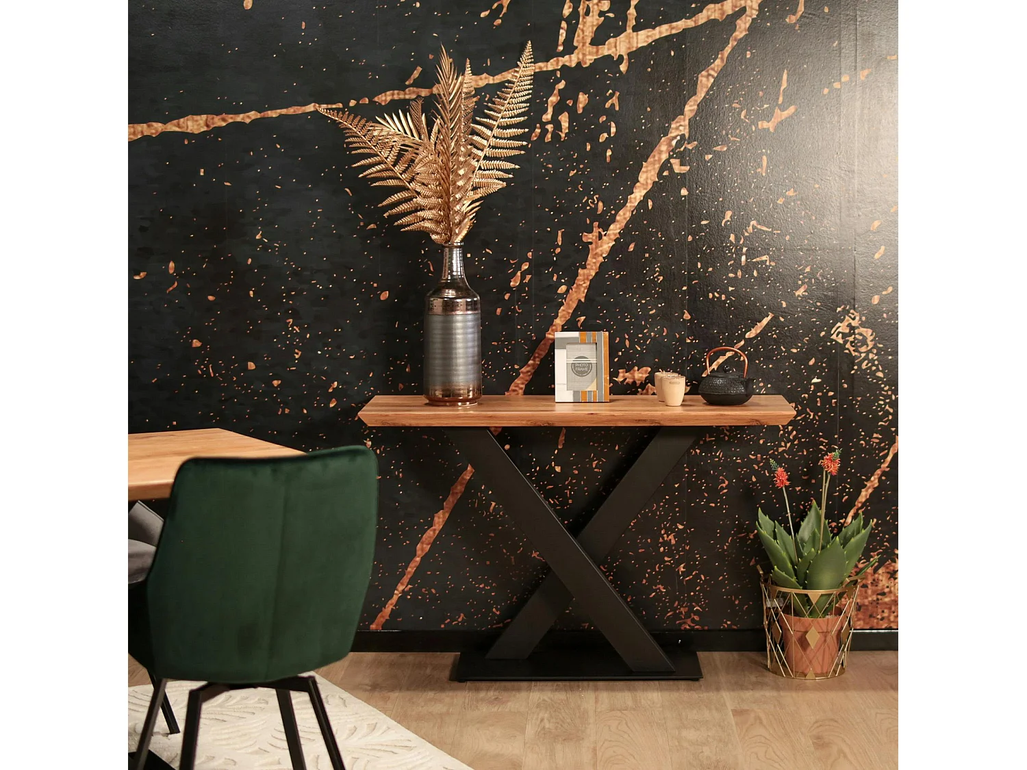 Console moderne bois pied en croix VOLGA