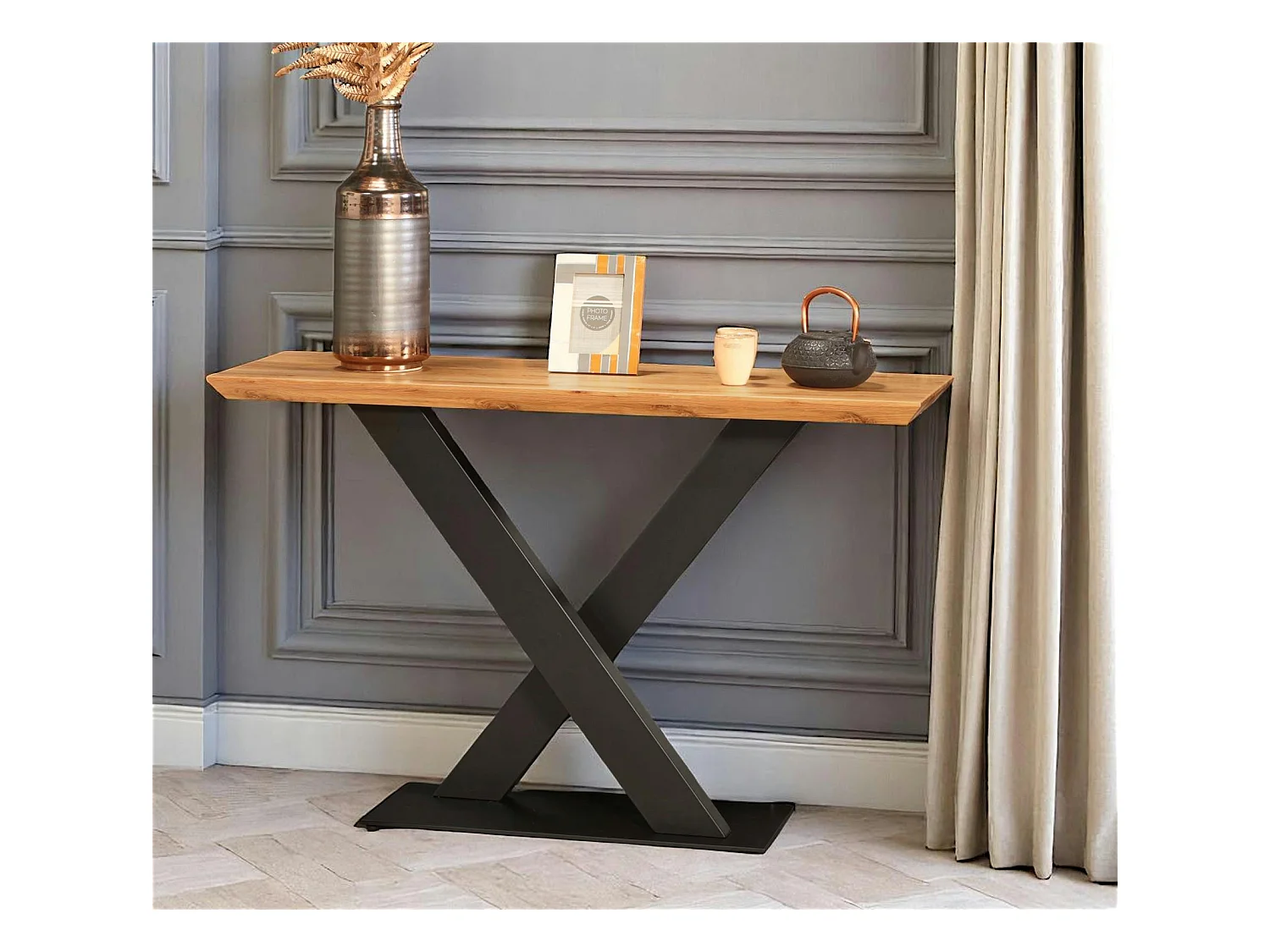 Console moderne bois pied en croix VOLGA