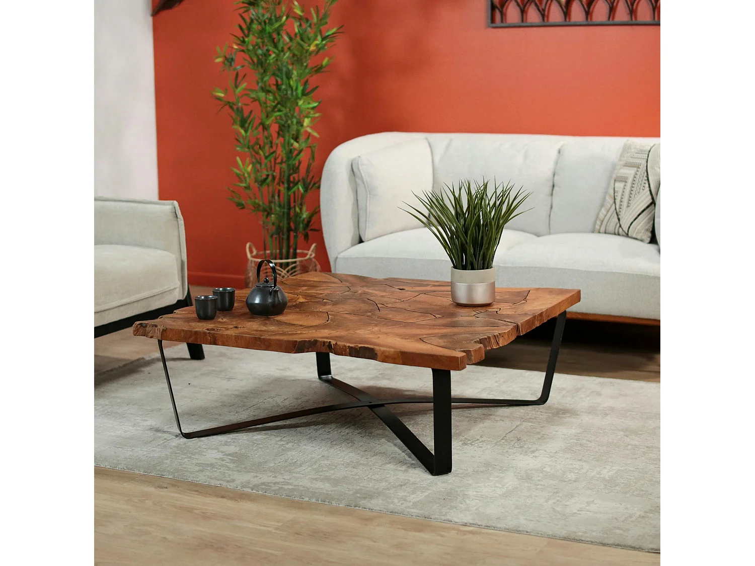 Table basse carrée teck massif recyclé D100 cm BALTIMORE