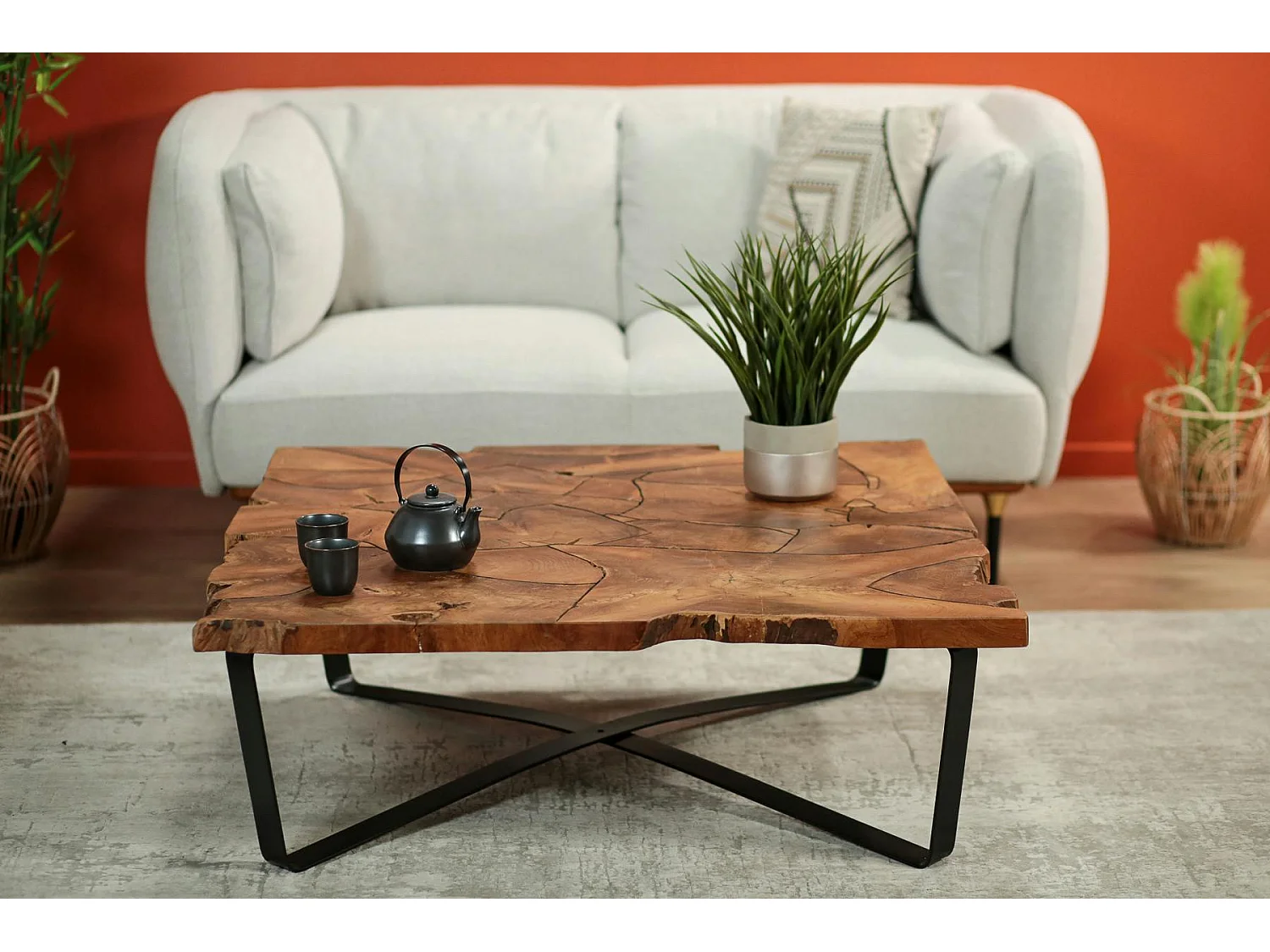 Table basse carrée teck massif recyclé D100 cm BALTIMORE