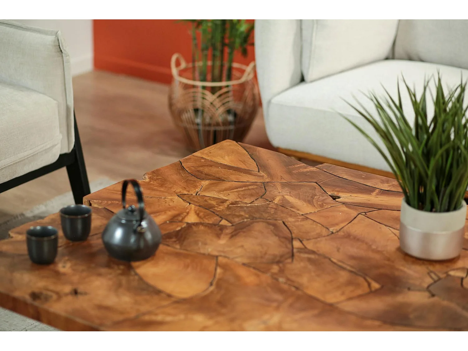 Table basse carrée teck massif recyclé D100 cm BALTIMORE