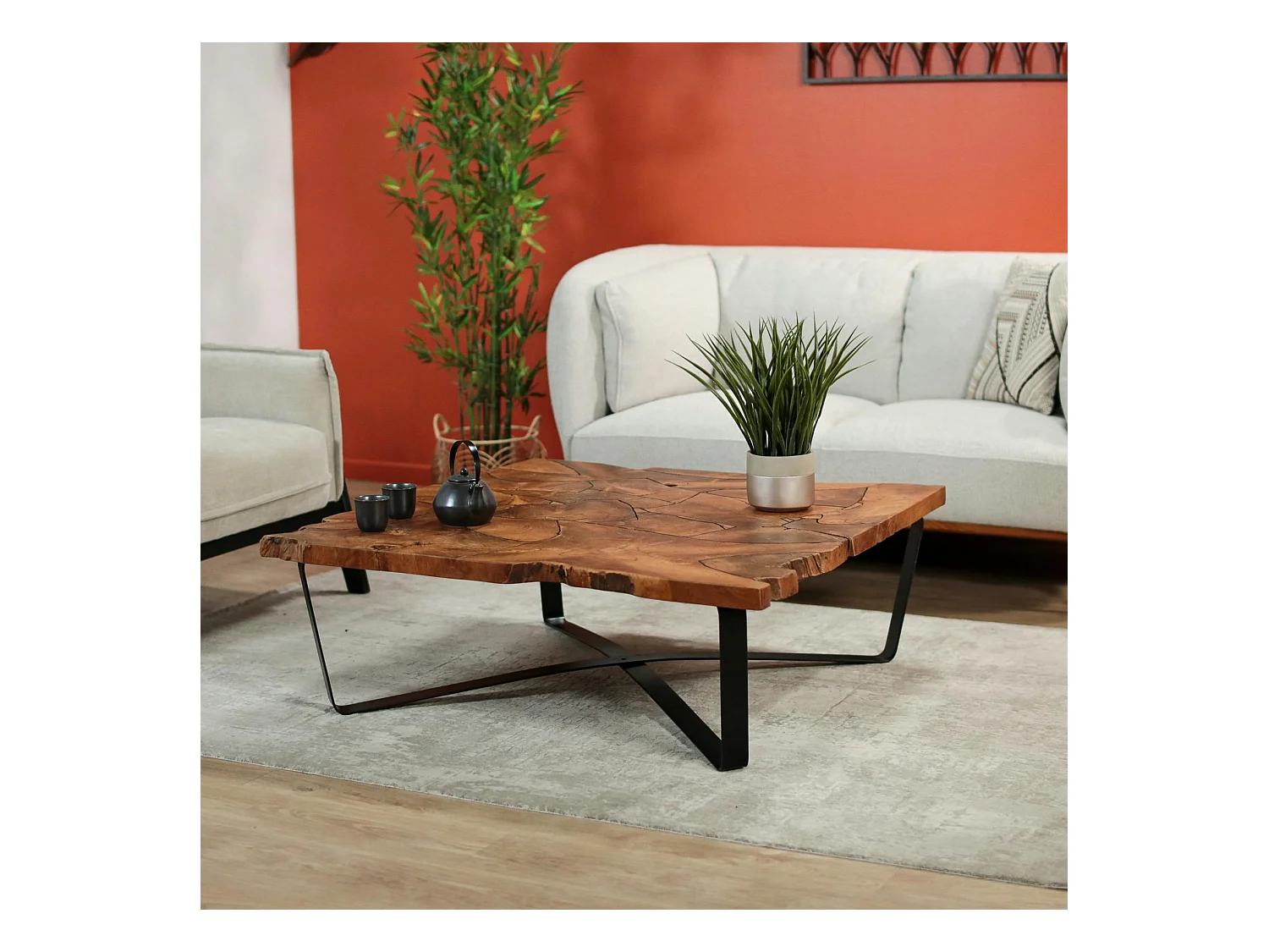 Table basse carrée teck massif recyclé D100 cm BALTIMORE