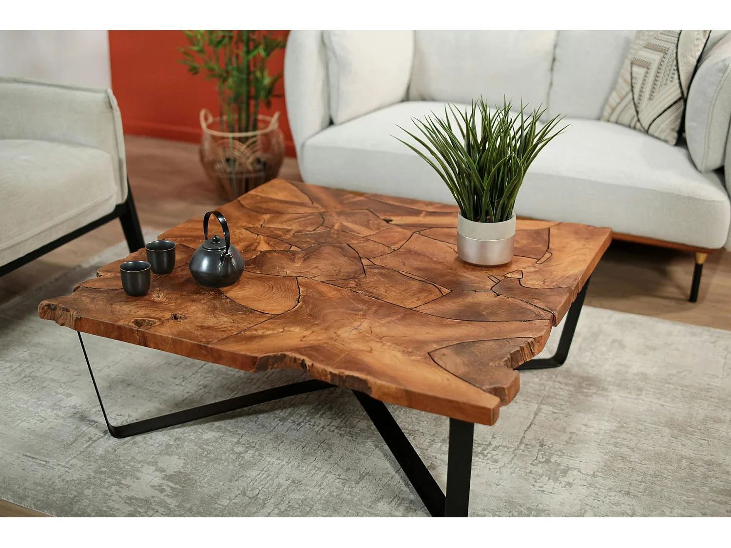 Table basse carrée teck massif recyclé D100 cm BALTIMORE