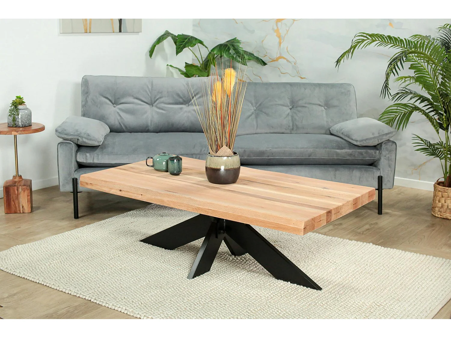 Table basse design en chêne blanc avec bords naturels PALERME