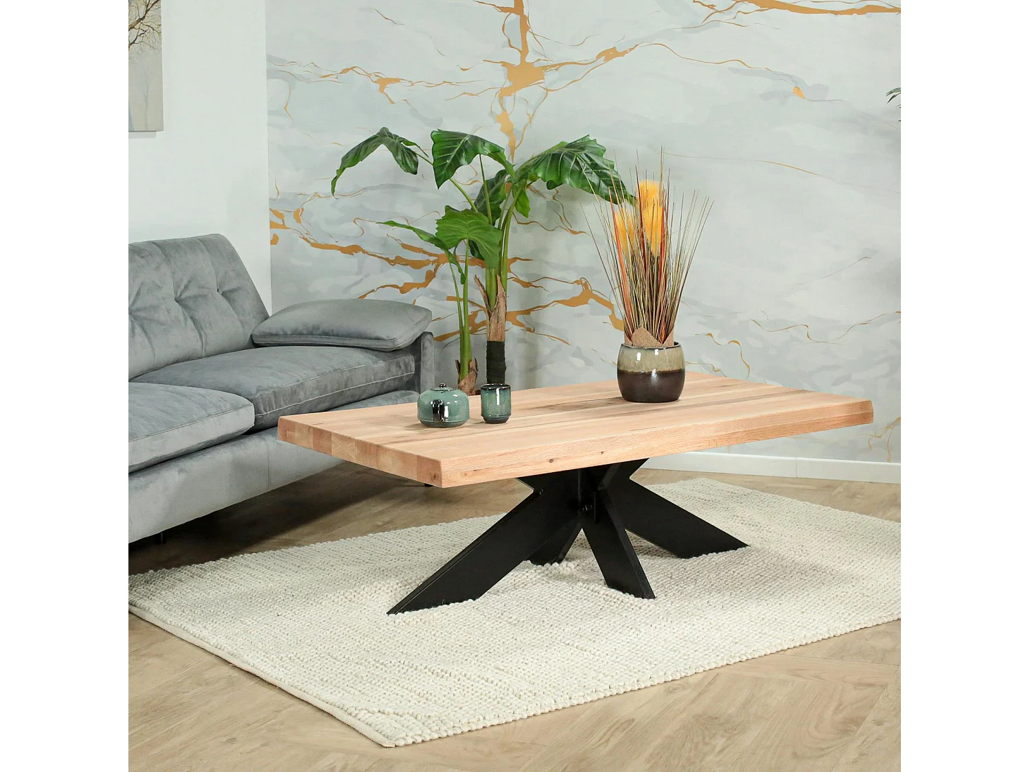 Table basse design en chêne blanc avec bords naturels PALERME