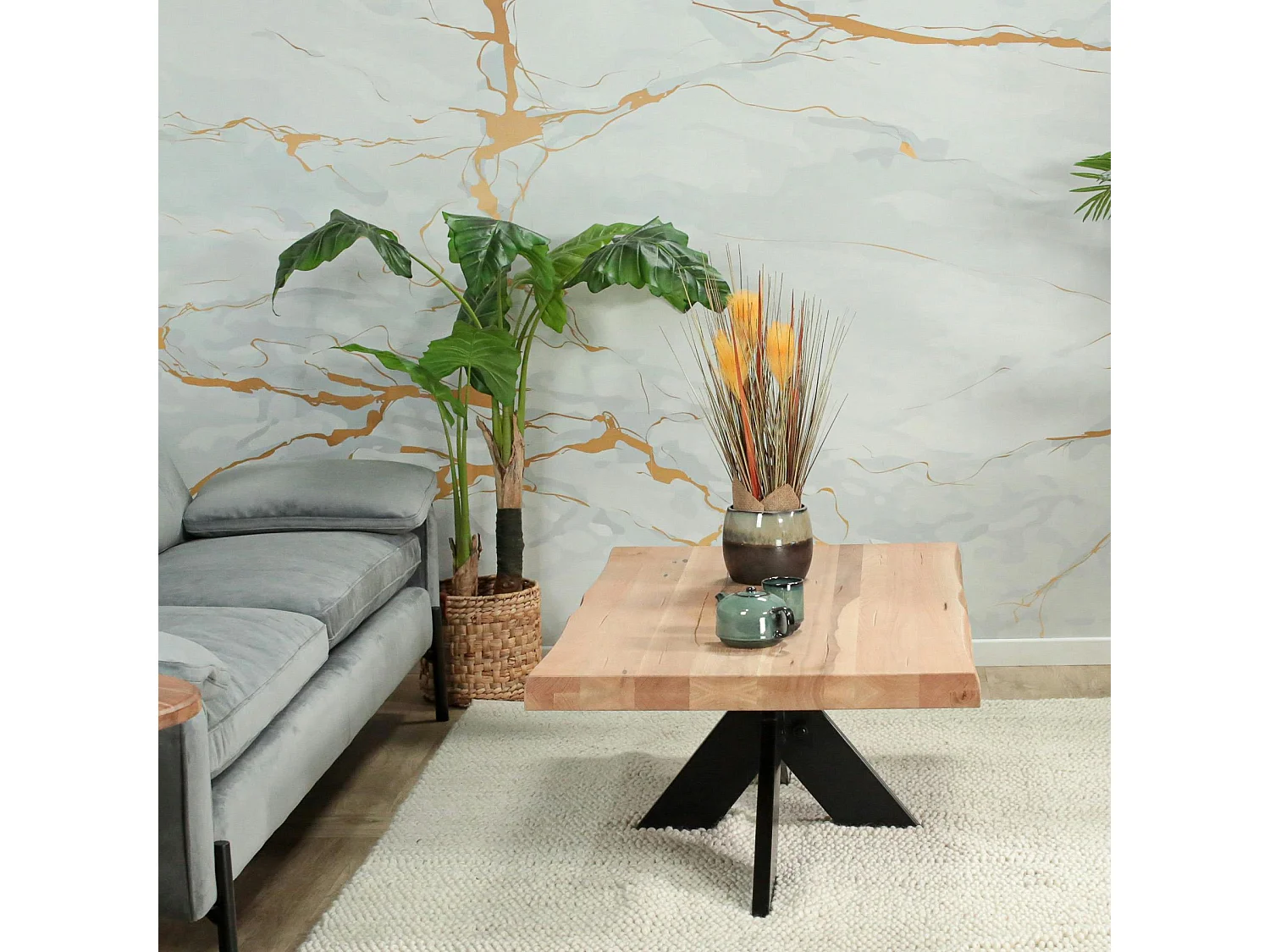 Table basse design en chêne blanc avec bords naturels PALERME