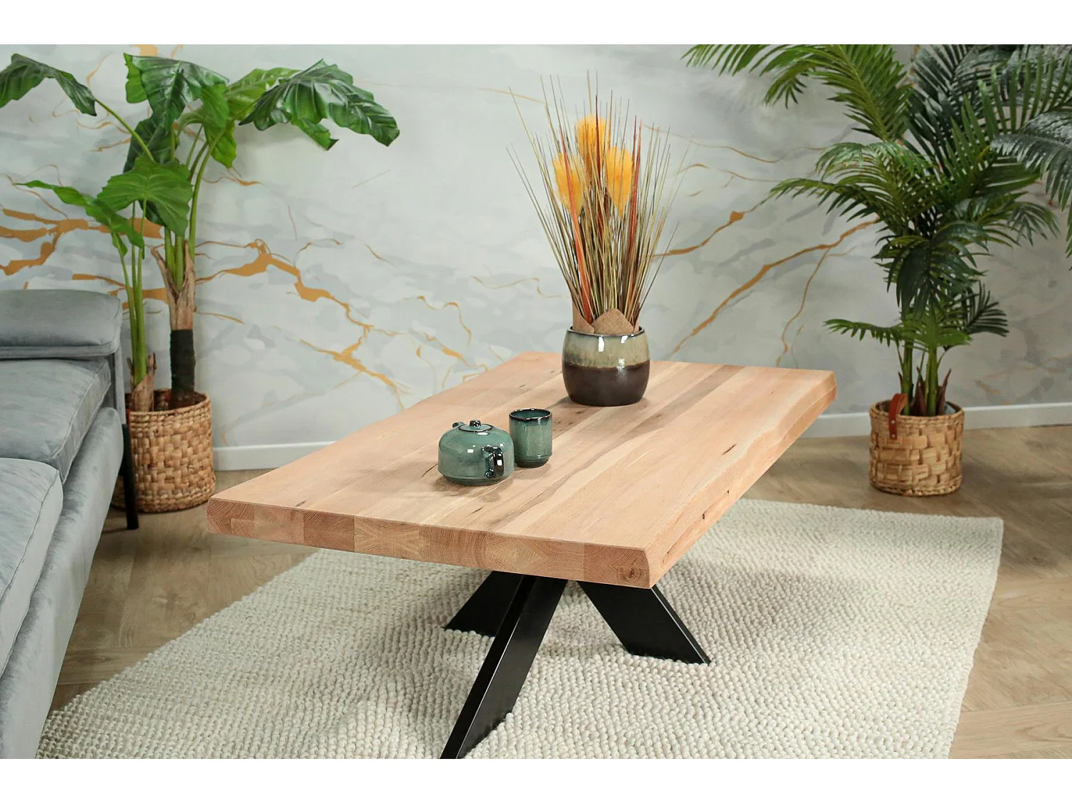 Table basse design en chêne blanc avec bords naturels PALERME