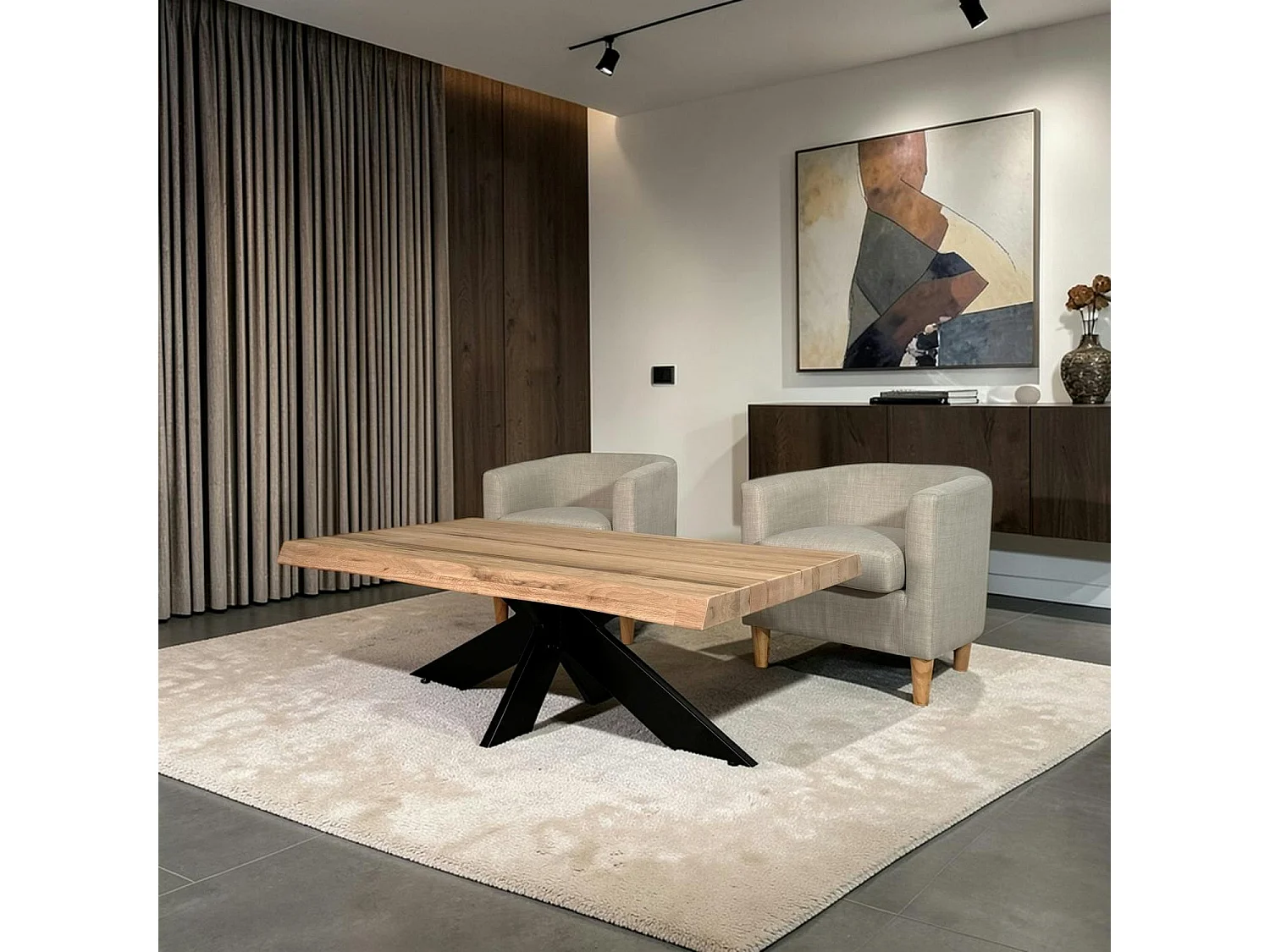 Table basse design en chêne blanc avec bords naturels PALERME