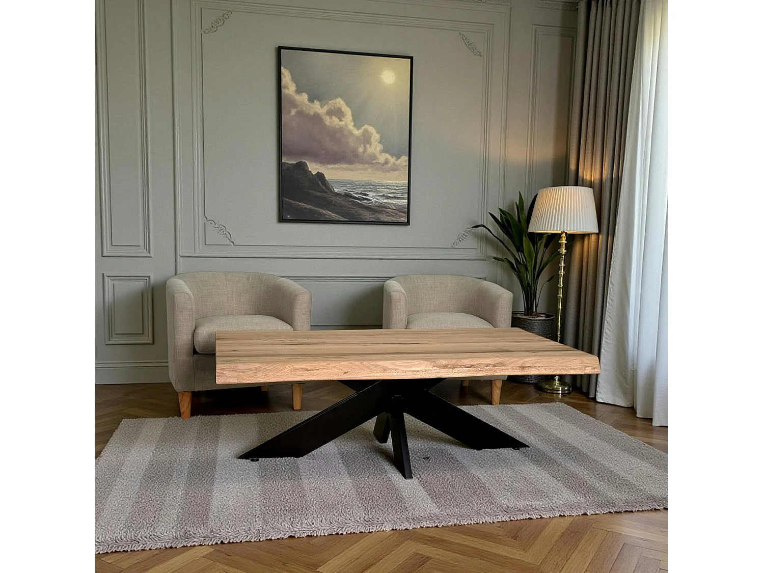 Table basse design en chêne blanc avec bords naturels PALERME