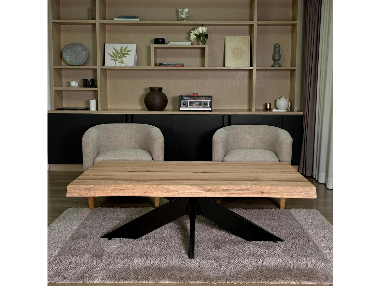 Table basse design en chêne blanc avec bords naturels PALERME