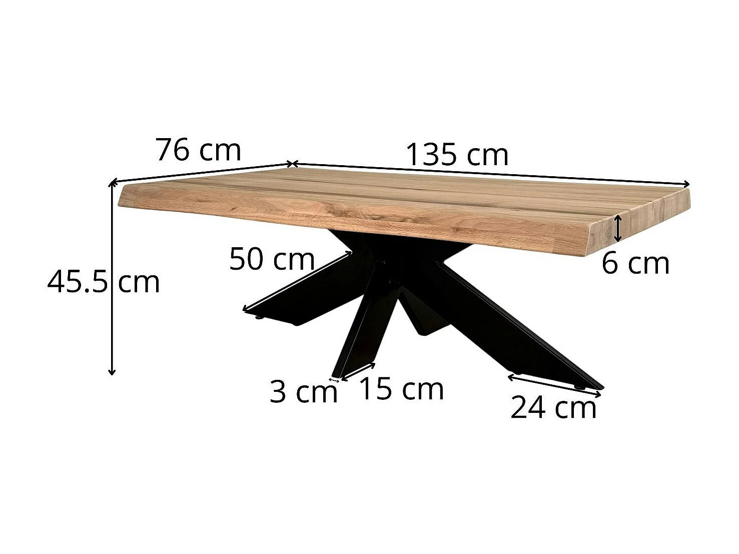 Table basse design en chêne blanc avec bords naturels PALERME