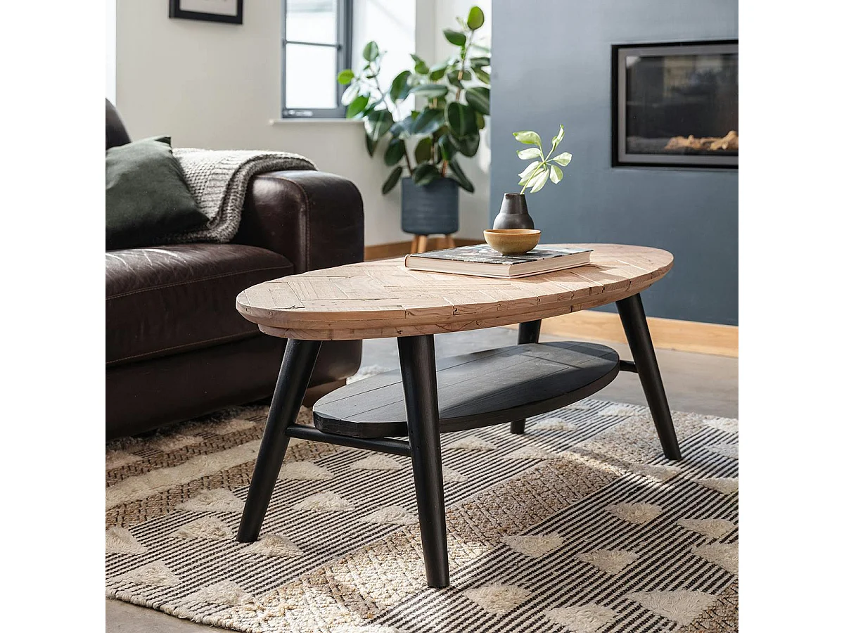 Table basse en bois recyclé FSC motif chevron FAGA