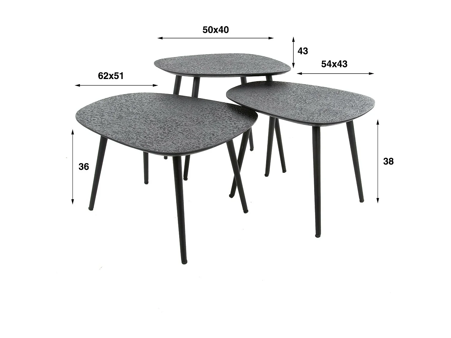 Table basse design organique finition anthracite (3 pièces) RALF