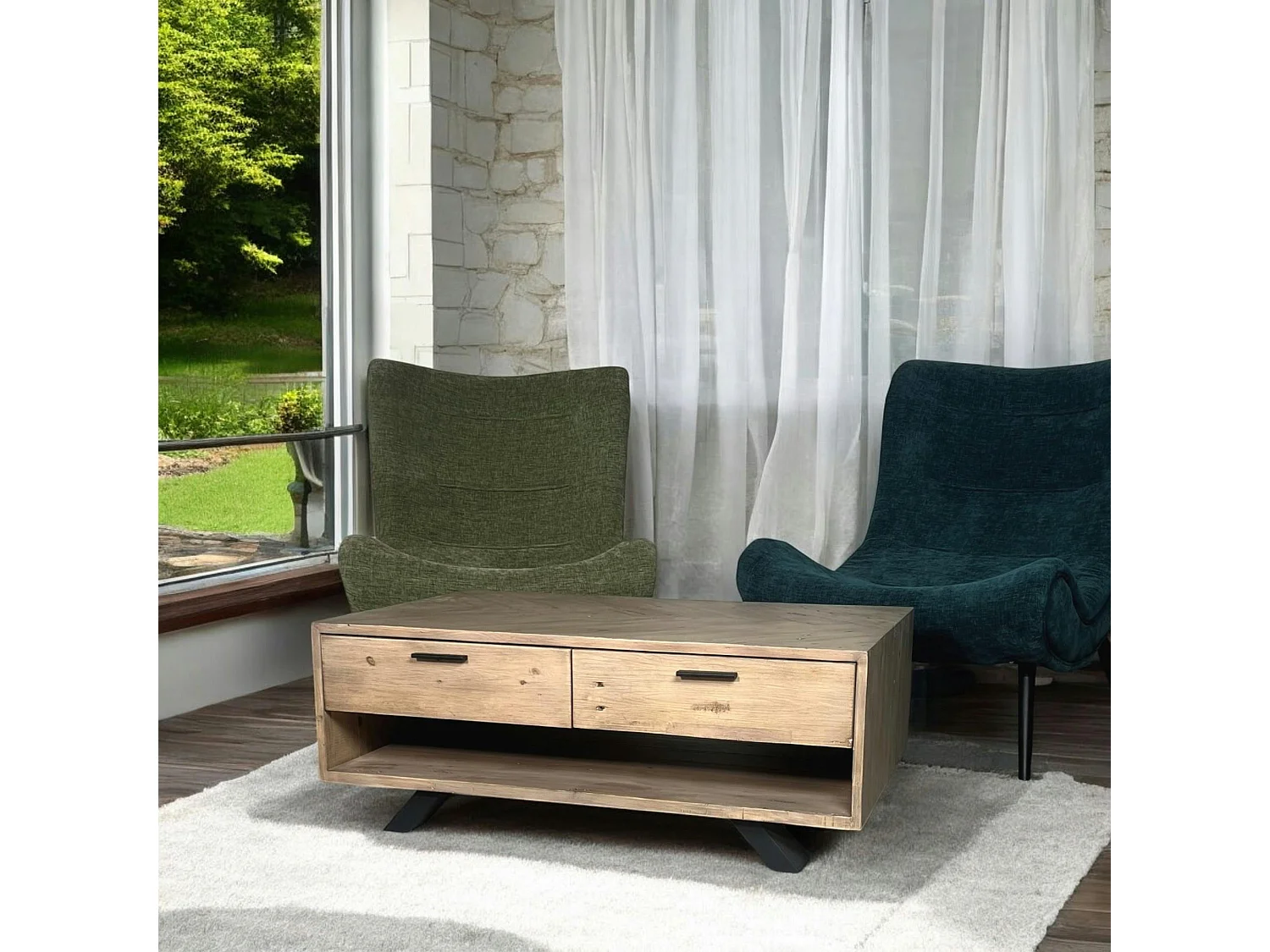 Table basse contemporaine bois recyclé VITTORIA