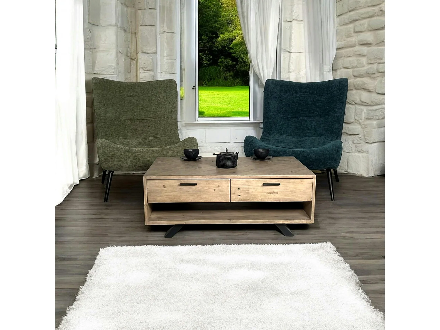 Table basse contemporaine bois recyclé VITTORIA