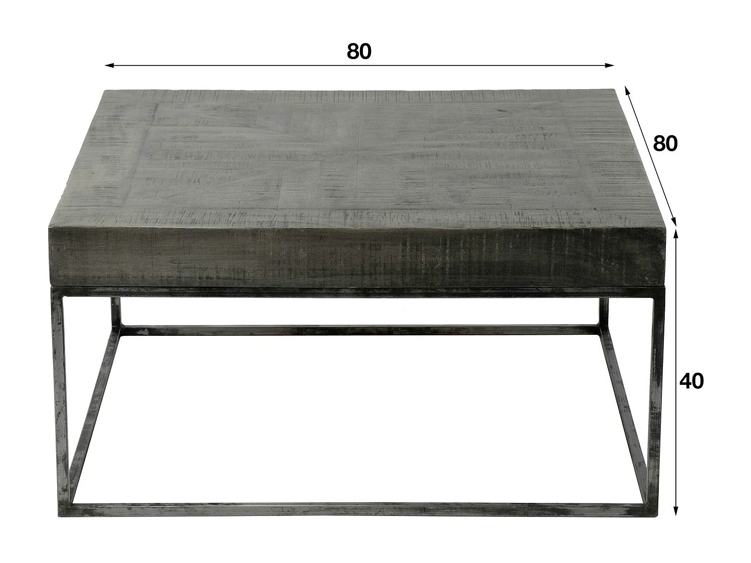 Table basse grise bois massif 80 cm LUCKNOW