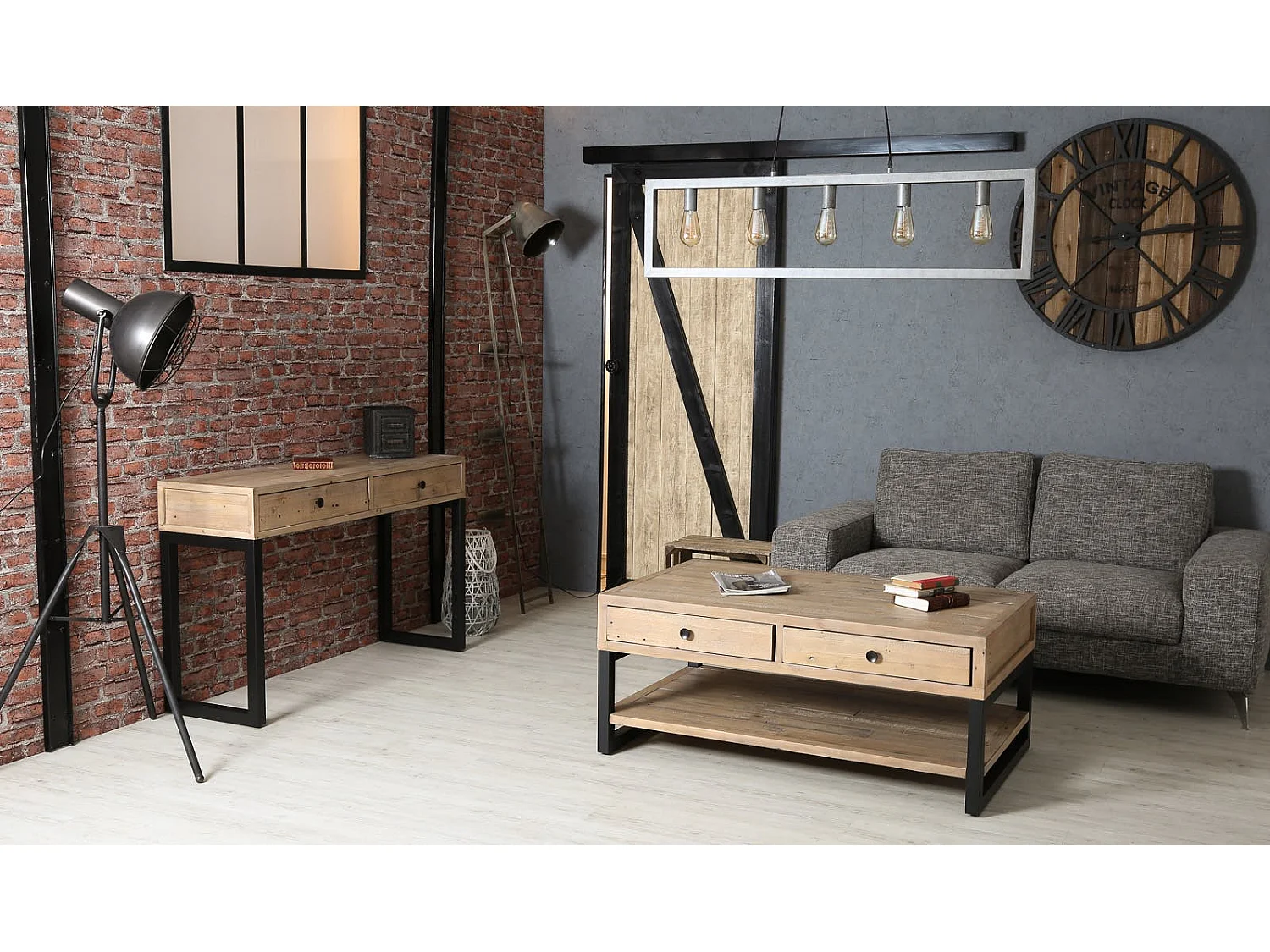 Table basse avec rangement en bois recyclé AUCKLAND