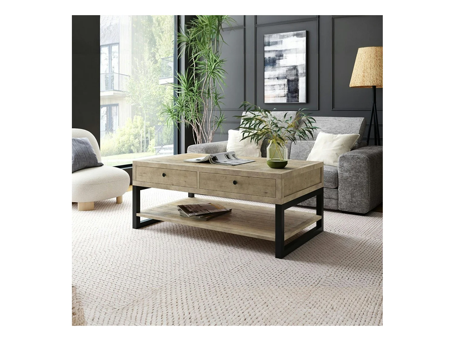 Table basse avec rangement en bois recyclé AUCKLAND