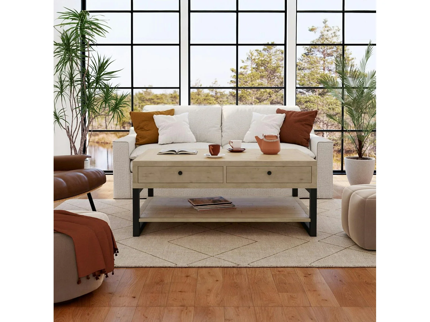 Table basse avec rangement en bois recyclé AUCKLAND