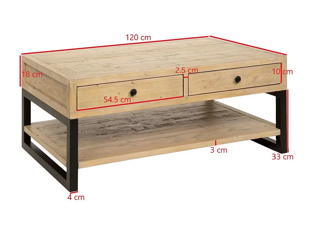 Table basse avec rangement en bois recyclé AUCKLAND