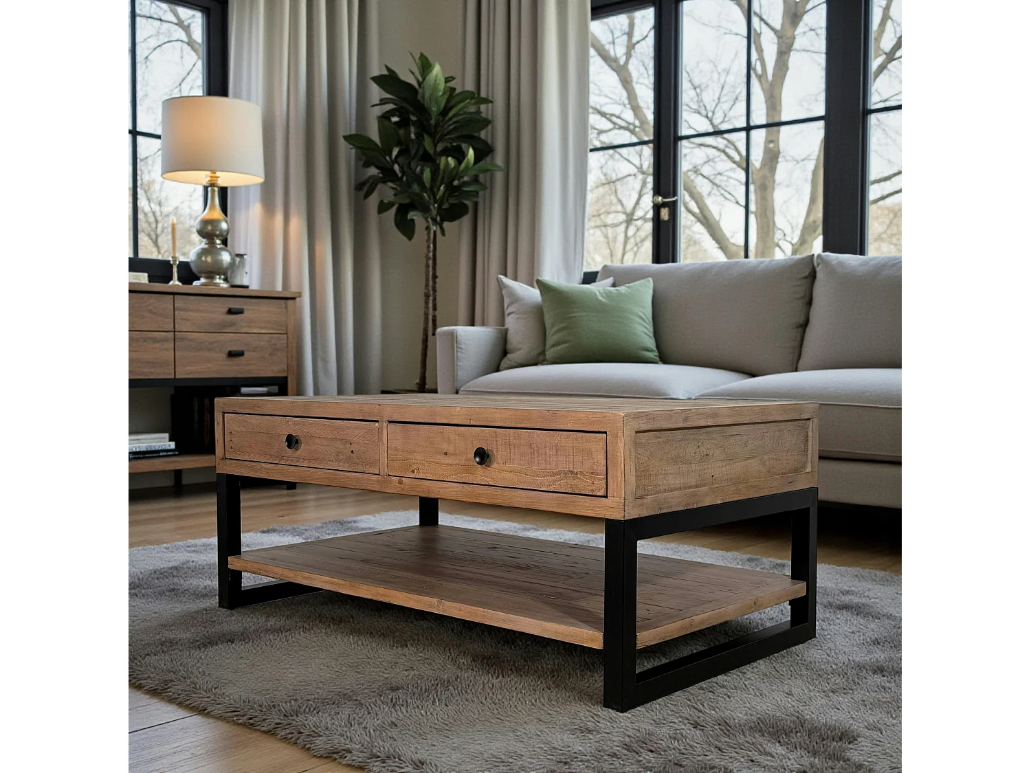 Table basse avec rangement en bois recyclé AUCKLAND