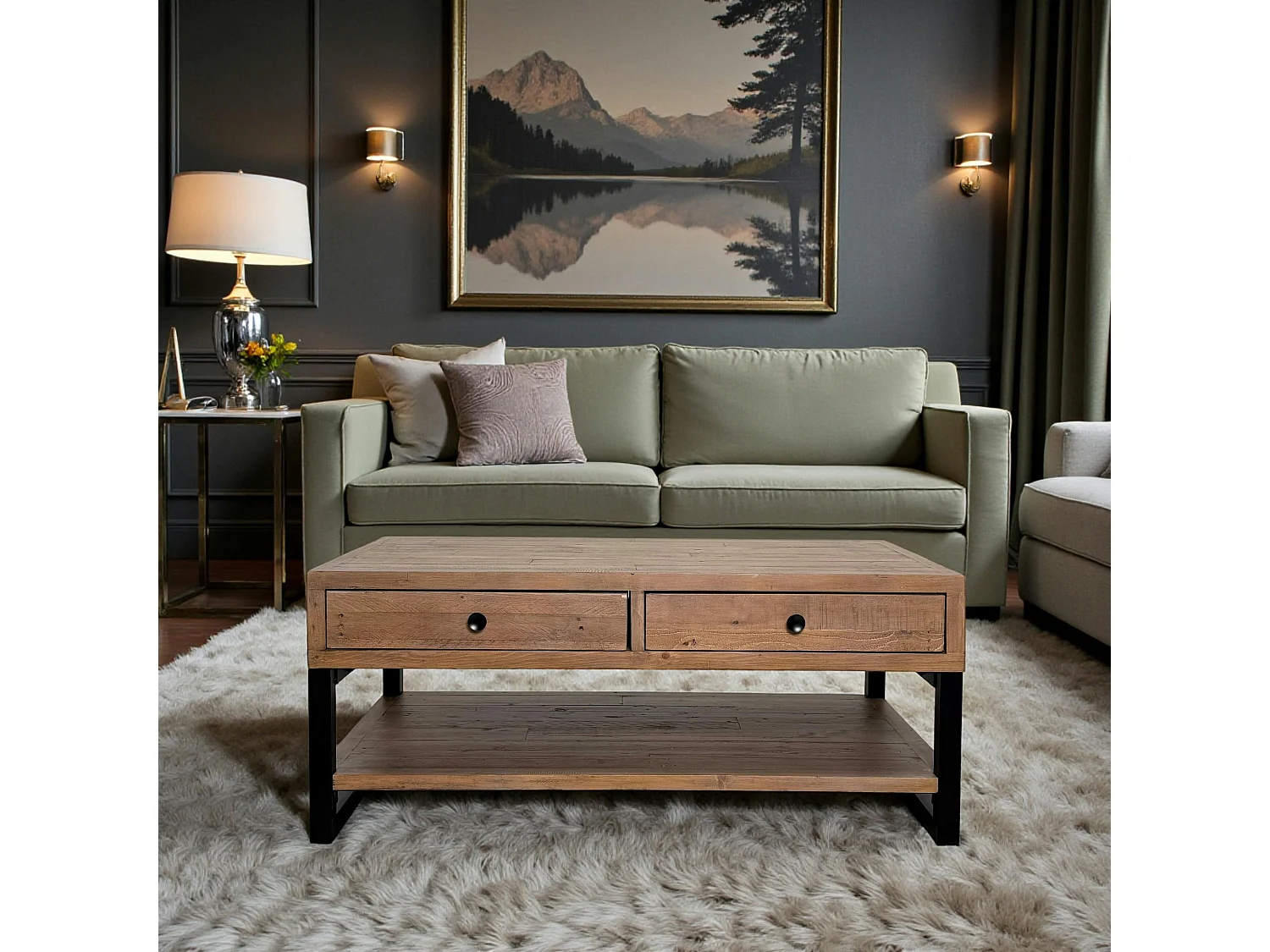 Table basse avec rangement en bois recyclé AUCKLAND