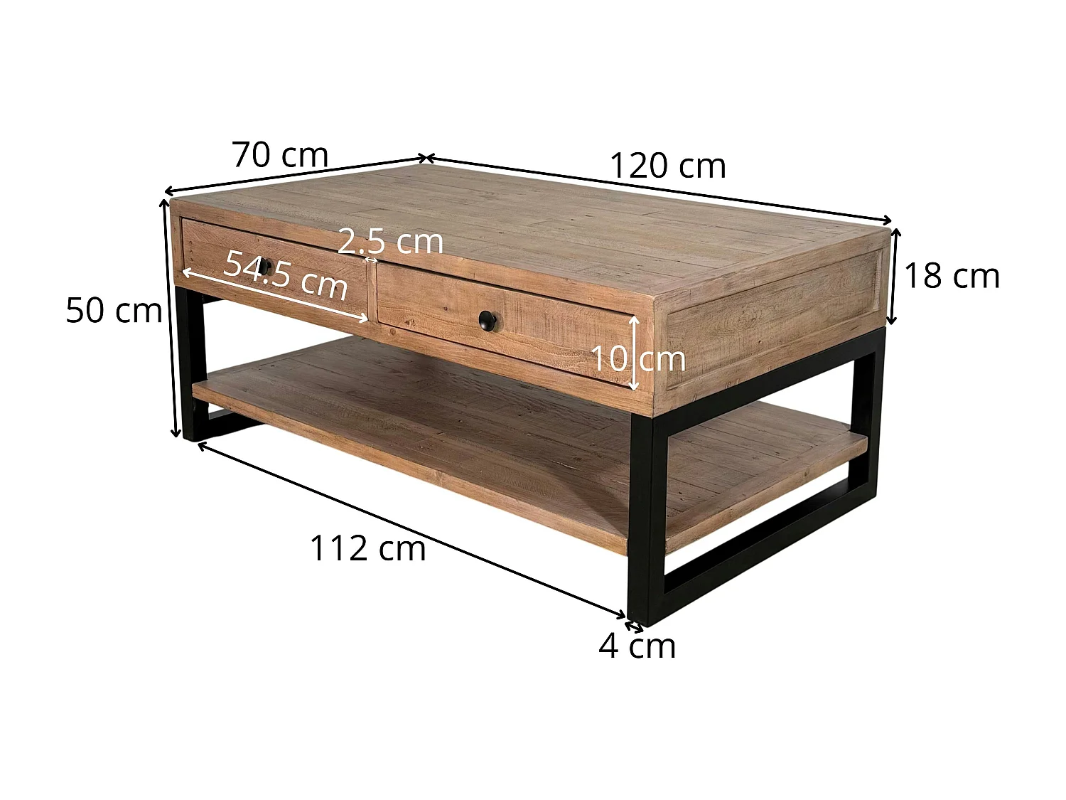 Table basse avec rangement en bois recyclé AUCKLAND