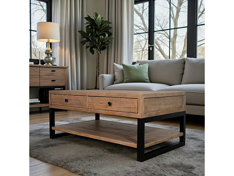 Table basse avec rangement en bois recyclé AUCKLAND