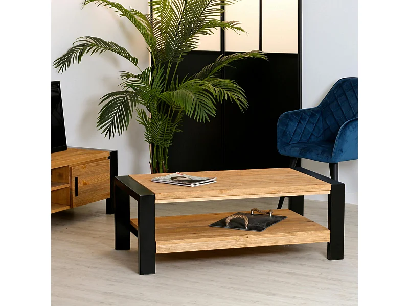 Table basse rectangulaire bois de pin massif LOUNDGE