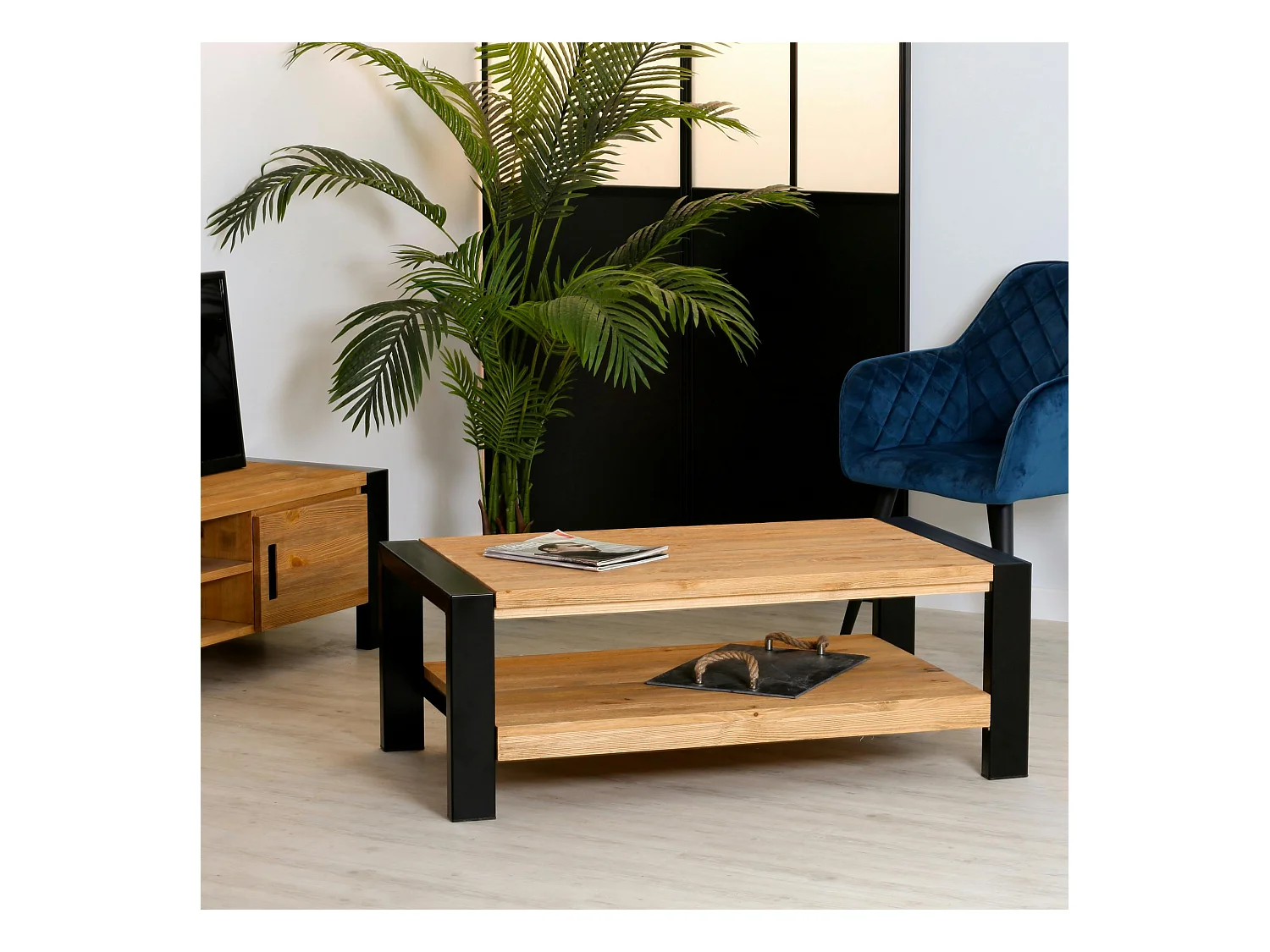 Table basse rectangulaire bois de pin massif LOUNDGE