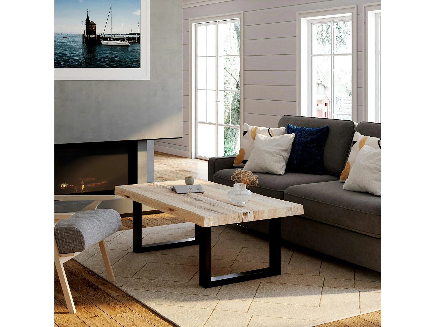 Table basse en bois de chêne blanc avec bords naturels PALERME