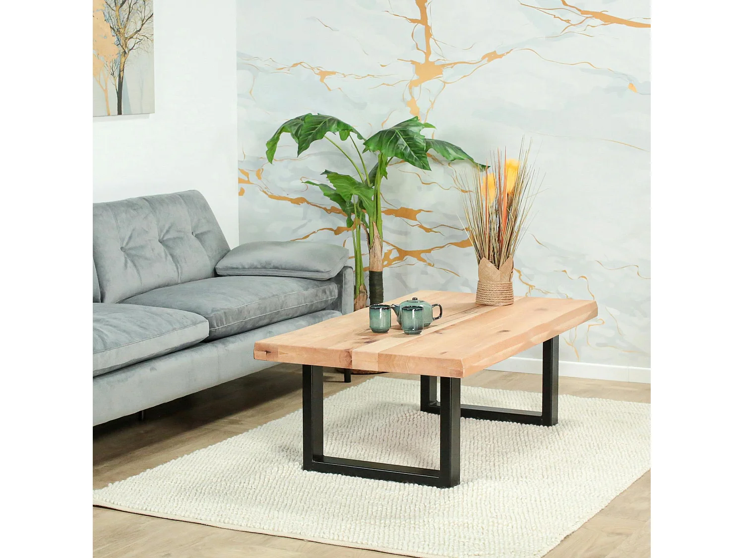 Table basse en bois de chêne blanc avec bords naturels PALERME