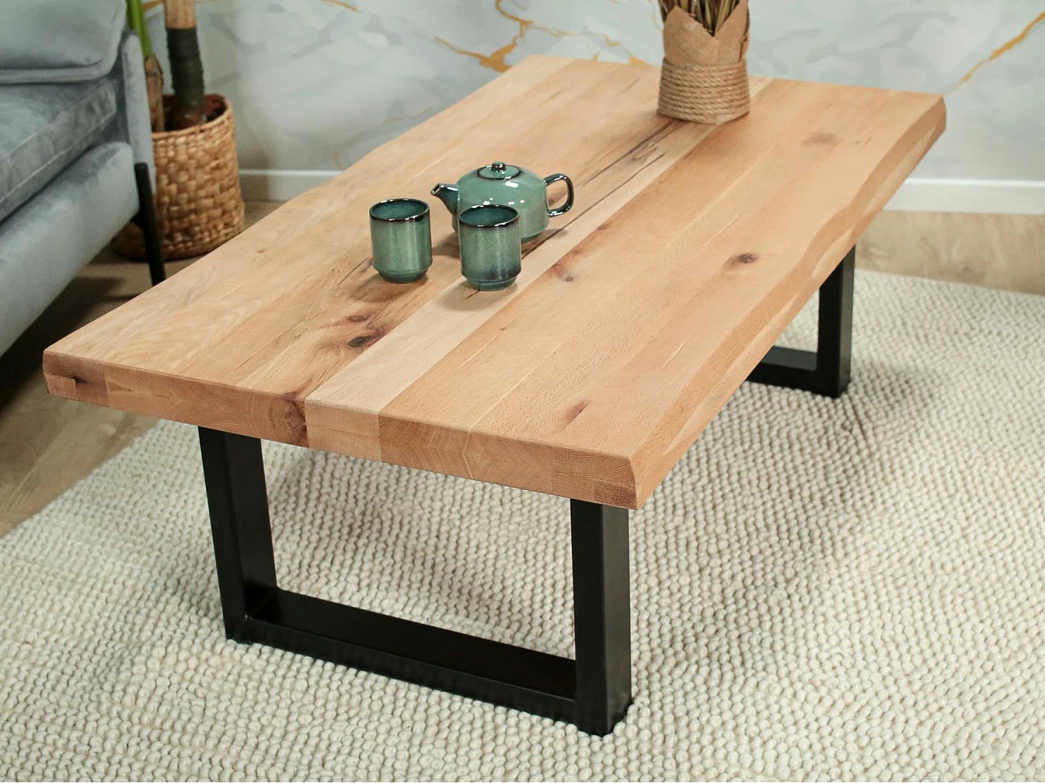 Table basse en bois de chêne blanc avec bords naturels PALERME