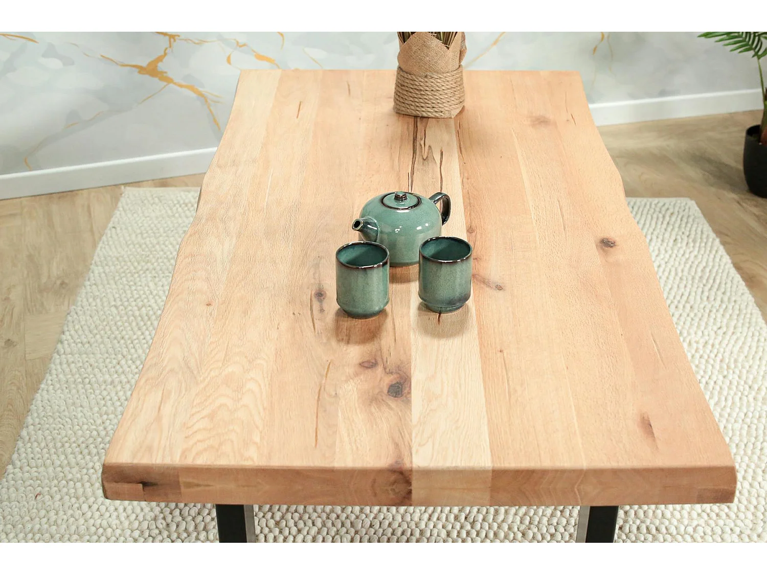 Table basse en bois de chêne blanc avec bords naturels PALERME