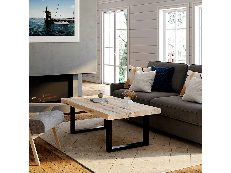 Table basse en bois de chêne blanc avec bords naturels PALERME