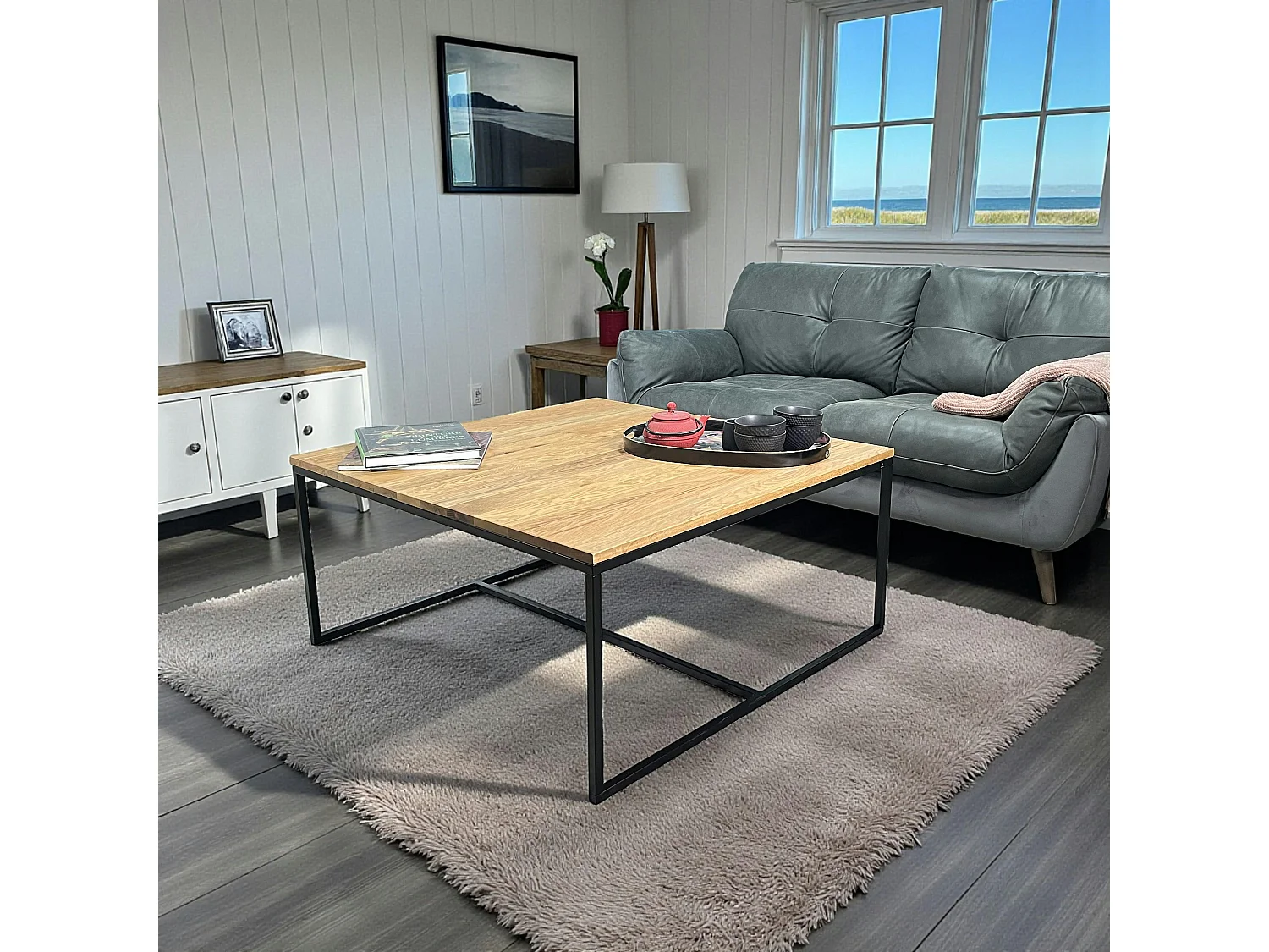 Table basse carrée en chêne massif huilé 100 X 100 PALERME