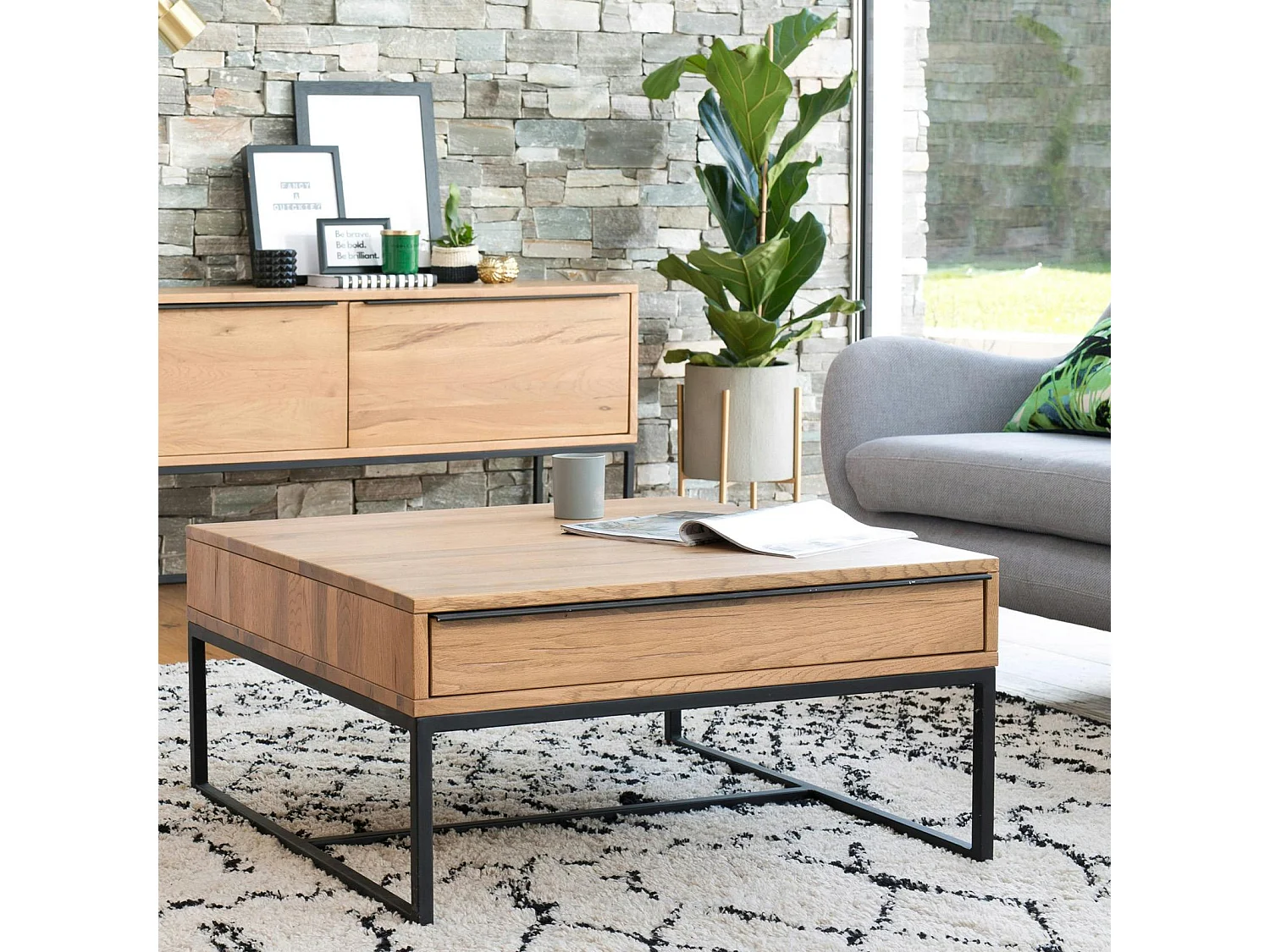 Table basse carrée 2 tiroirs VOLGA