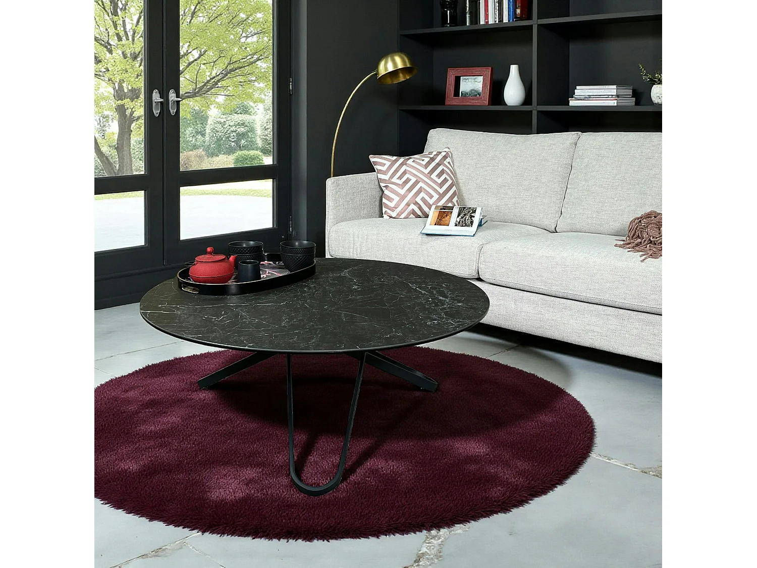 Table basse ronde en céramique marbrée anthracite LOMBARDIE