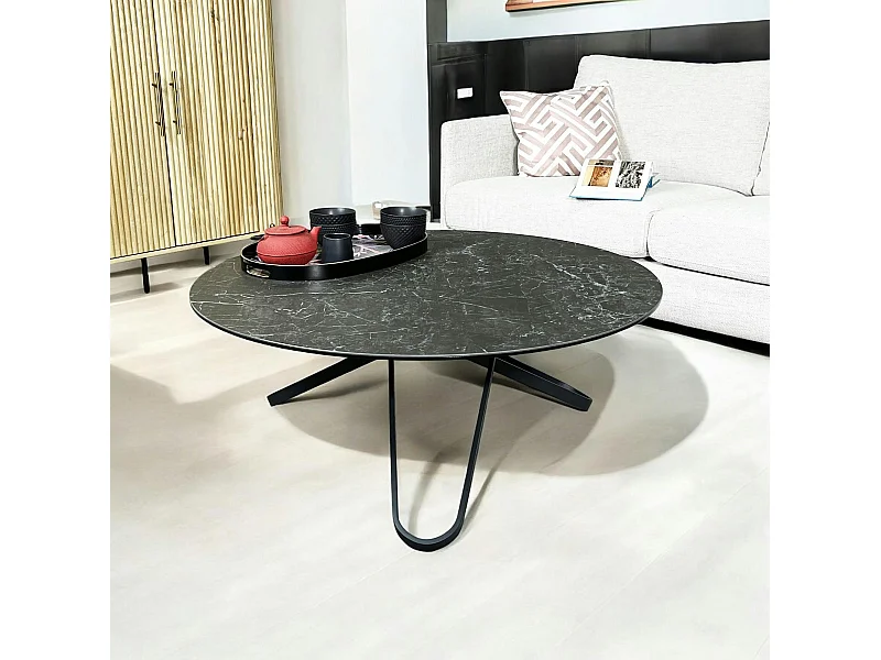 Table basse ronde en céramique marbrée anthracite LOMBARDIE