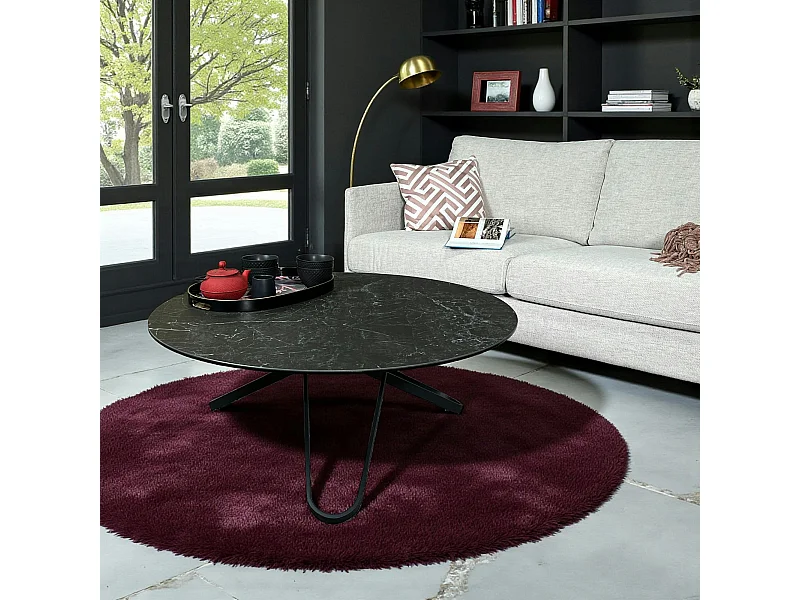 Table basse ronde en céramique marbrée anthracite LOMBARDIE