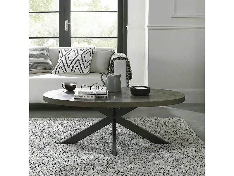 Table basse ovale en marqueterie de chêne ARLINGTON