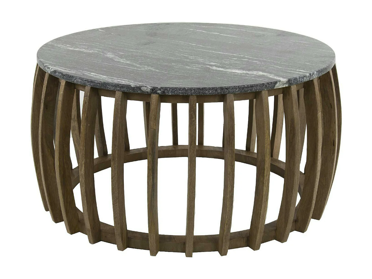 Table basse en marbre noir et bois de manguier ø80 cm DELHI