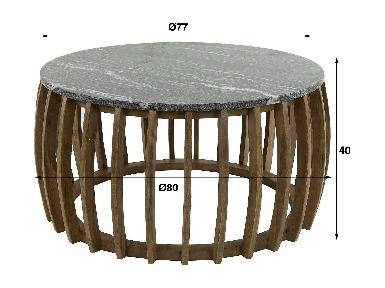 Table basse en marbre noir et bois de manguier ø80 cm DELHI