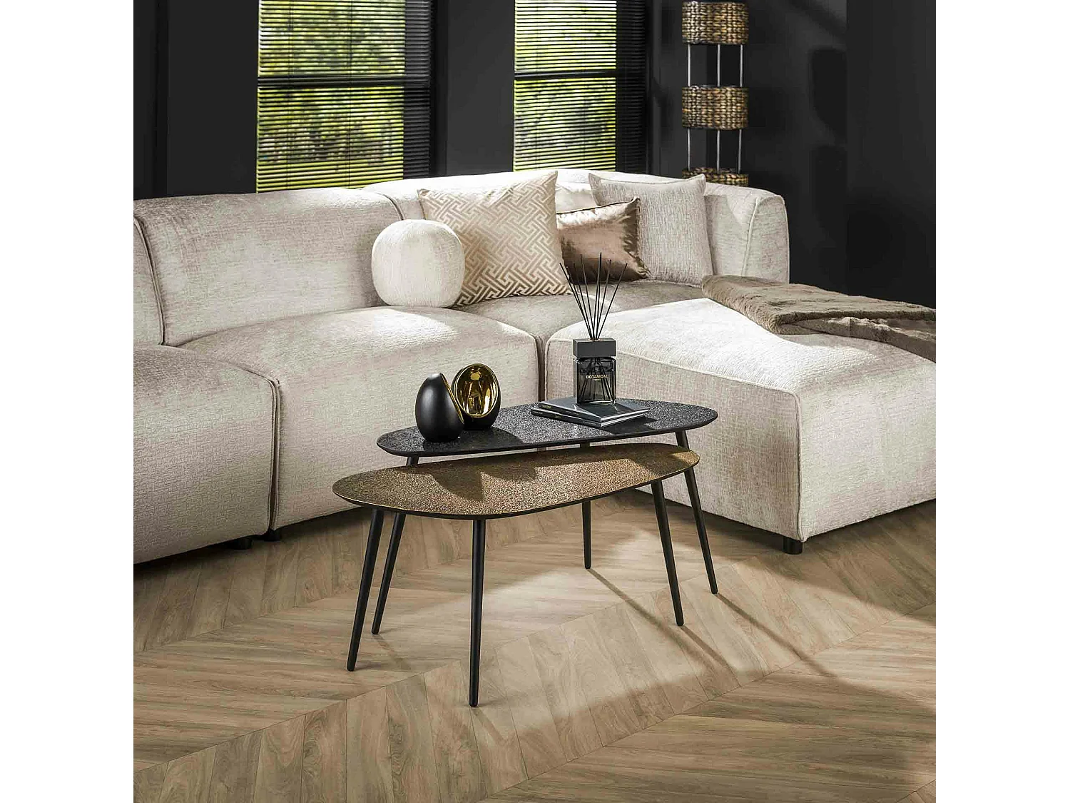 Table basse design organique couleur anthracite et cuivré (2 pièces) RALF