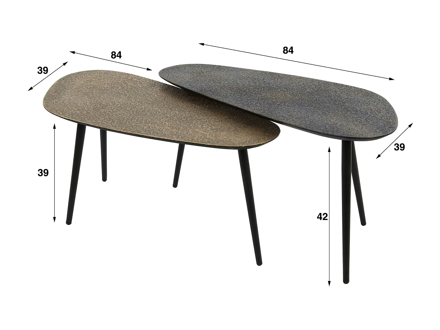 Table basse design organique couleur anthracite et cuivré (2 pièces) RALF